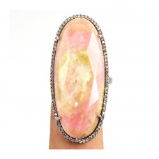 Rhodocrosite oval silver cocktail ring